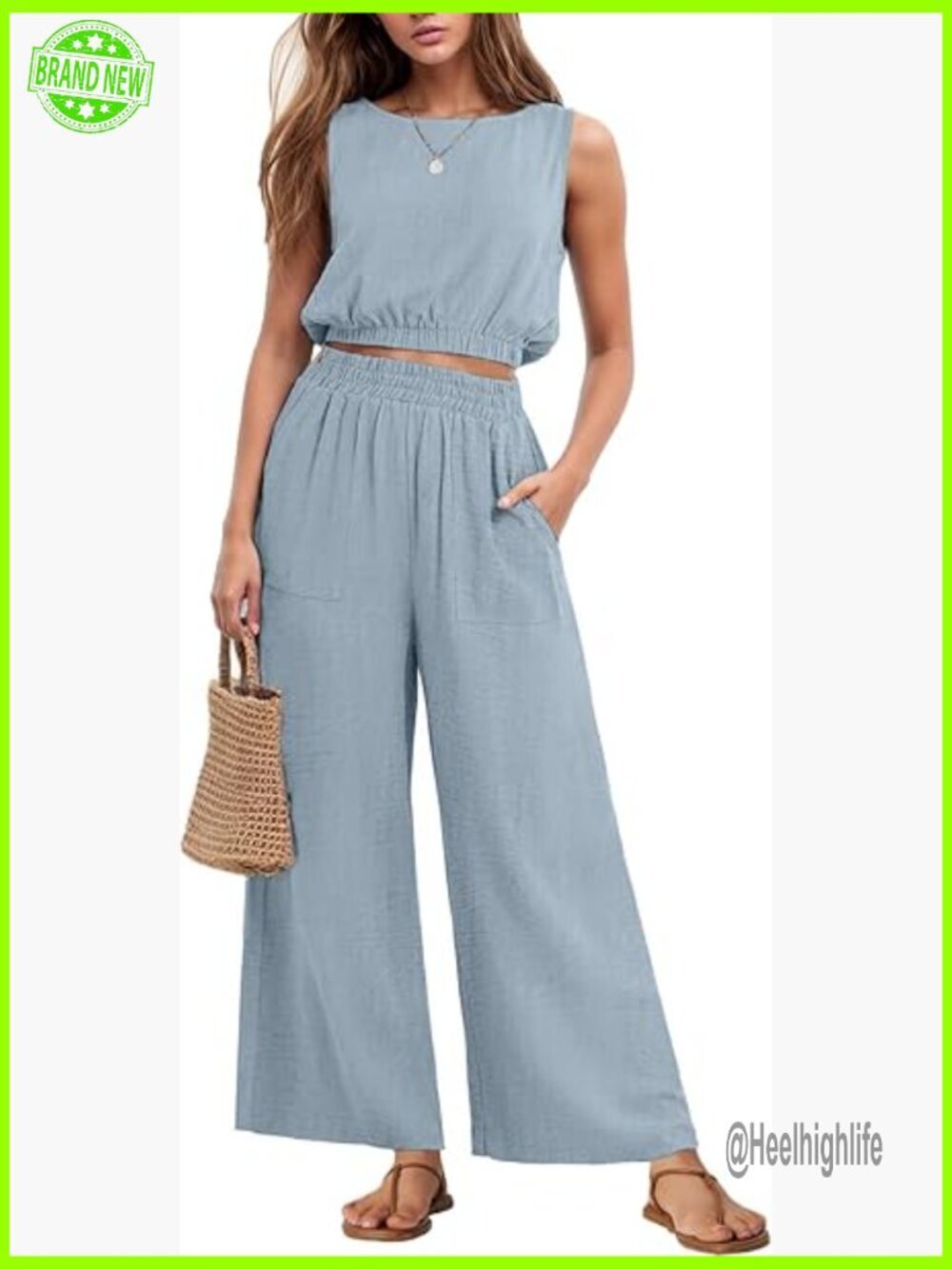 Sleeveless Crop Top Wide Leg Pants Sweat Set Tracksuit Polyester